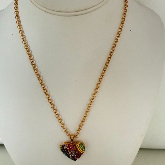 NWT Kurt Geiger Rainbow Pave Crystals Heart & Eagle Head Locket Pendant necklace - Picture 5 of 9
